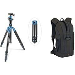 Prima Photo Prima Photo Big Travel Tripod (Blue) and Lowepro Flipside 200 Backpack (Black) Kit