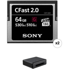 Sony 64GB CFast 2.0 G Series Memory Card (2-Pack) with USB 3.0 Card Reader (SO64GCF2C2RK)