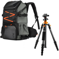 K&F Concept Waterproof Large Camera Backpack with Carbon Fiber Tripod