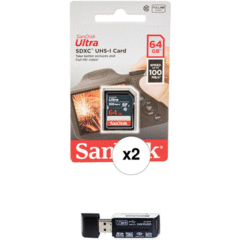 SanDisk 64GB Ultra SDXC UHS-I Memory Card (2-Pack) with 4-in-1 Card Reader